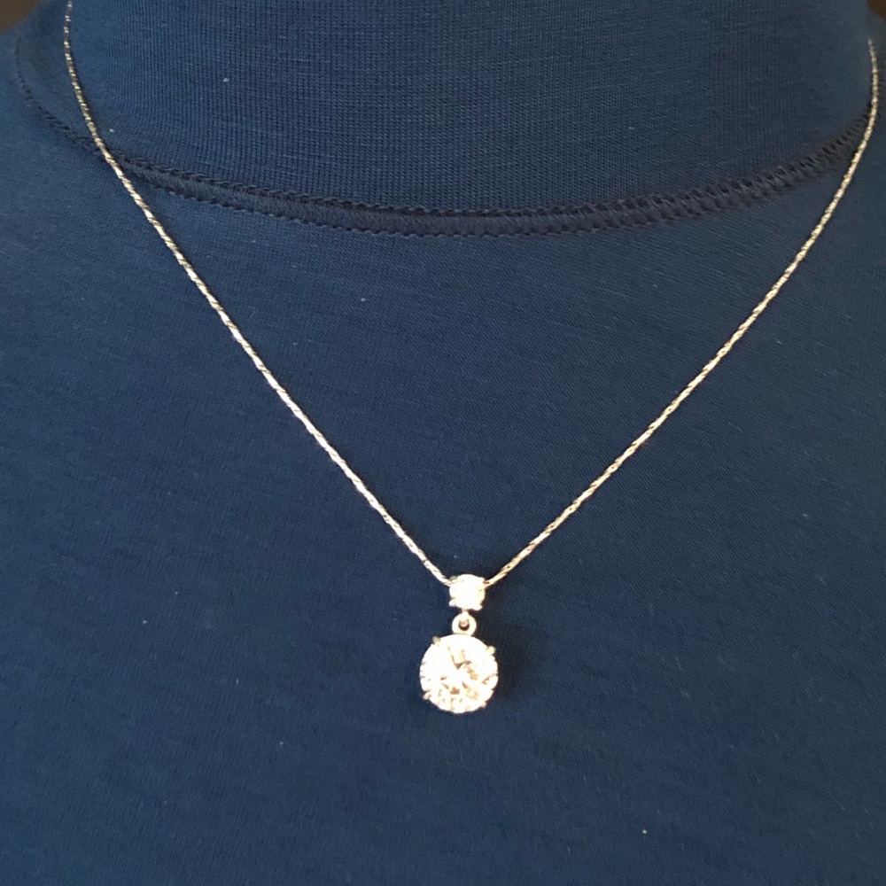 Sterling Silver Overlay Round Crystal Pendant Necklace Made w/ Swarovski Crystal